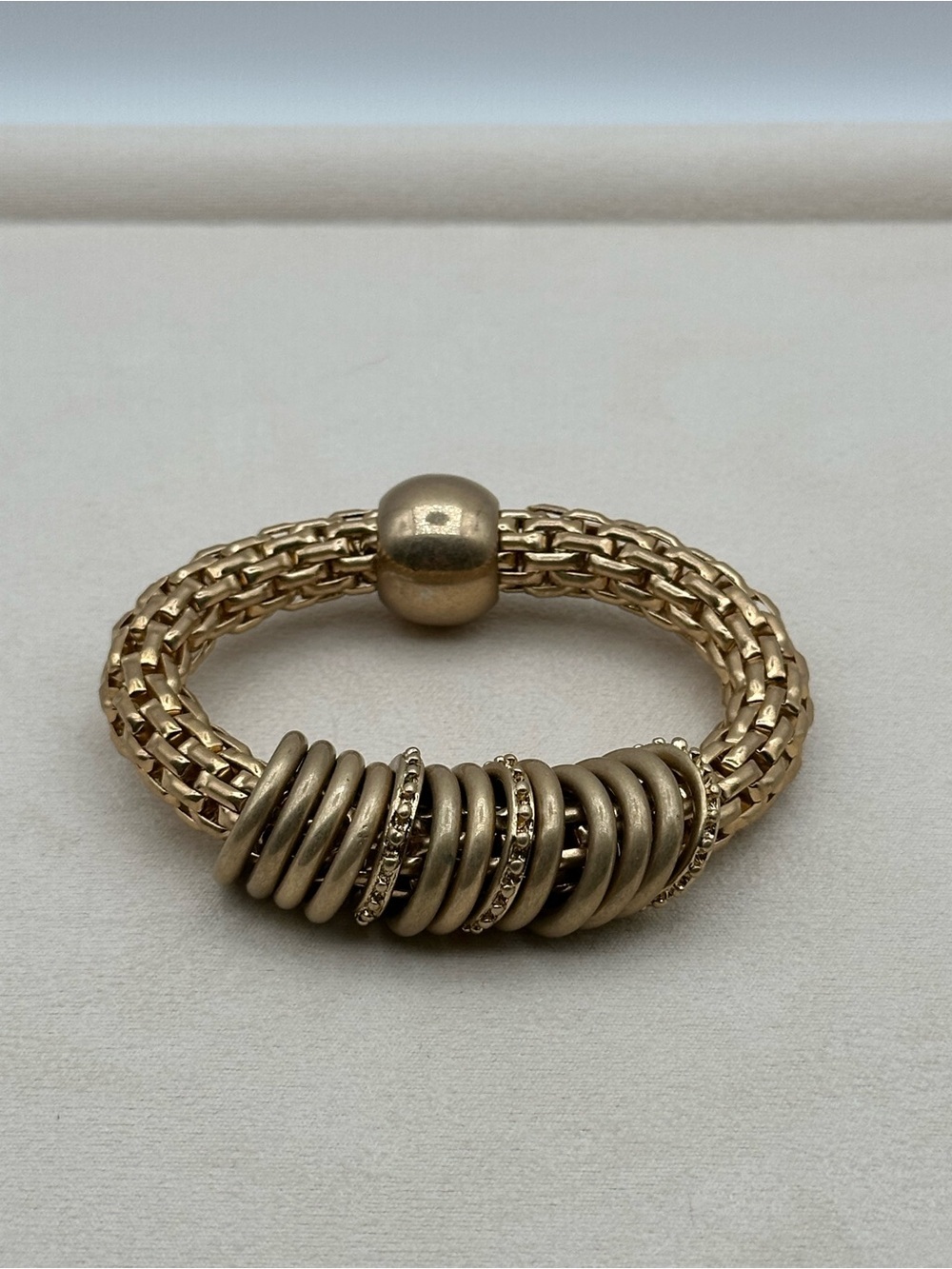 Vintage Gold Tone Woven Mesh Bangle Bracelet Ribbed Accents